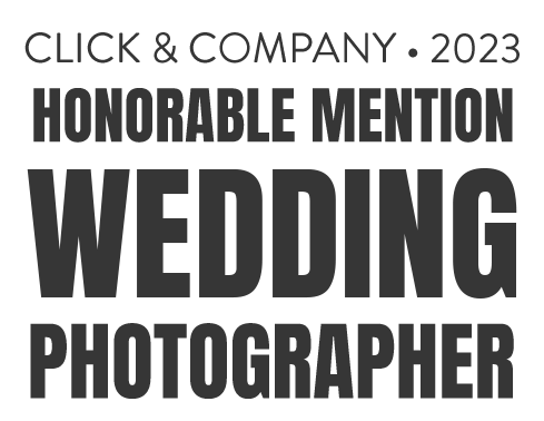 ClickPro badge describing status as an honorable mention wedding photorgapher
