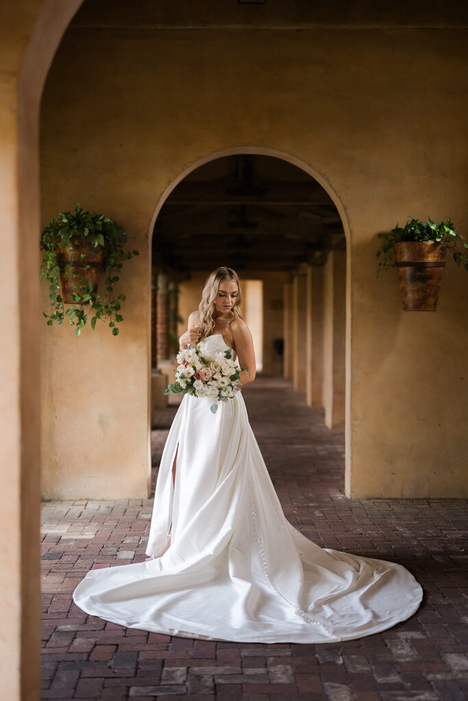 Bridal portrait with bouquet at the Royal Palms hotel